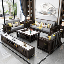 New Chinese style solid wood sofa combination modern Chinese light luxury fabric large apartment Zen wooden sofa living room furniture
