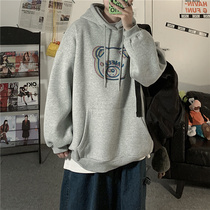 Casual hooded sweater mens spring and autumn loose port wind ins jacket Wild design sense Korean version of the trend ins top clothes