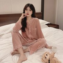 Limited Gaoding ~ Beautiful and noble gold velvet pajamas womens long sleeves Korean version of net red home clothes two-piece set