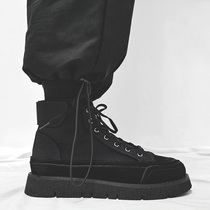 Dark black ins zipper tooling canvas Martin boots trendway leather versatile high-top thick-soled shoes