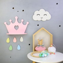  Nordic style wall crown decoration rack shelf Childrens room bedroom wall decoration shelf partition wood punch-free