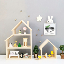 Nordic small house wall hanging frame decoration wall wall hanging solid wood childrens room shelf shelf shelves without punching hole