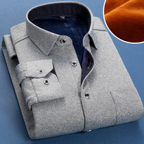 Autumn and winter thickened velvet warm shirt mens solid color shirt mens long sleeve slim Korean shirt mens shirt inch tide