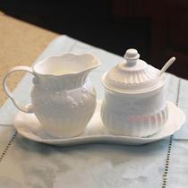 Rococo French exquisite Western ceramic coffee tea set European tableware Embossed stripe sugar can milk pot