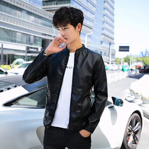 European station autumn and winter mens leather jacket jacket plus velvet thickened handsome slim locomotive clothing casual leather jacket