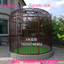 Park scenic area Wrought iron large peacock cage ornamental decoration golden steel parrot plus net decoration outdoor large bird cage