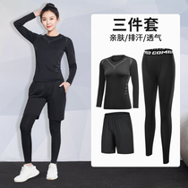 Running sports three-piece set womens quick-drying large size Spring and Autumn fitness clothes room morning running spring fat mm yoga