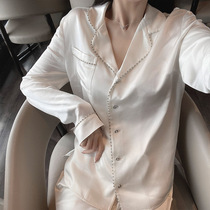 Elegant and noble ~ Beautiful and SA S F Elizaba handmade hot diamond pearl white pajamas long sleeve suit female