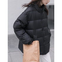  Wide silk black down jacket 2021 new female mid-length thin stand-up collar small big white duck down jacket