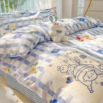 ins wind washed cotton bed with four sets of small frescoed girls dormitory bed linen covered with three sets pro-skin and nude sleep 4