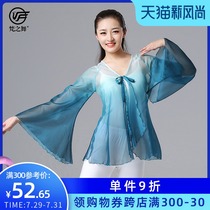 Chinese national classical dance practice suit female horn sleeve gradient tencel body rhyme yarn dress Xia Hui Wanjiang cardigan