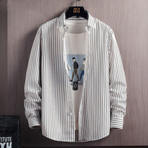 Tide brand striped shirt mens 2021 new summer thin Korean version of the trend handsome mens casual long-sleeved shirt