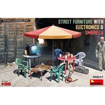 JZ assembly model MiniArt 35647 1 35 Street edge table and chairs furniture Electric rain canopy