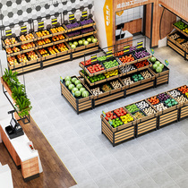 Supermarket Fruit Shelf Display Frame Steel Wood Fruit Shop Shelf Zhongdao Convenience Store Vegetable Fruit and Vegetable Shelf Fruit Stand
