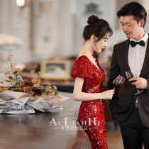 Red toast bride 2021 new wedding little man back door engagement dress dress dress women autumn and winter