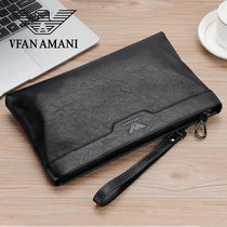 Vifang Armani mens handbag mens handpicked handbag mens genuine leather fashion clip handbag letter enveloping trend