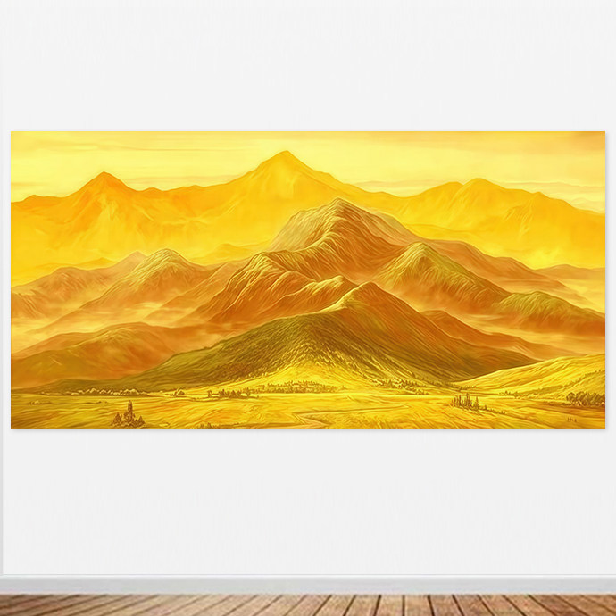 匿名配送　日本画 山の風景 金色 日照金山风水画-日照金山风水画促销价格、日照金山风水画品牌- 淘宝