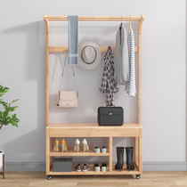 DICAHOME Nordic solid wood shoe stool hanger integrated floor coat rack simple household hanger
