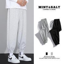 Gray velvet pants mens autumn and winter models loose straight toe leg sports pants warm winter wide legs casual long pants