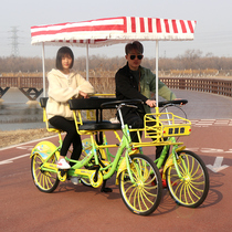 Mens and womens four-person bicycles Double four-wheeled town cars Scenic tourism couples multi-person riding one net red