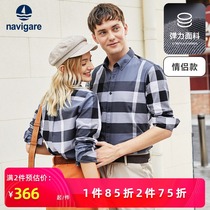 Navigare Italian schooner autumn couple plaid shirt men and women with the same long-sleeved slim-fit plaid shirt
