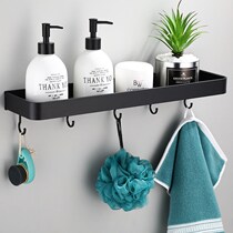 Black punch-free multifunctional bathroom single-layer shelf space aluminum toilet towel rack towel hook