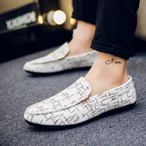 Mens shoes 2021 new winter a pedal casual leather shoes small white British style spirit guy bean white trendy shoes