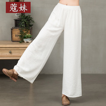 New national style womens clothing Tang dress summer cotton and hemp thin culottes wide-leg pants womens loose retro literary casual pants