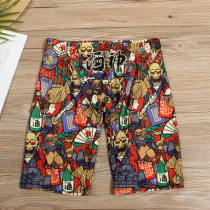 New Bacchus plus size mens Tide fan graffiti long legs five-point swimming trunks comfortable breathable pleated quick-drying