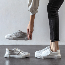 A D Hepburn~return to the minimalist style 2021 new leather wild white shoes womens magic buckle plate shoes