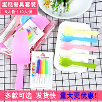 Birthday cake tableware cake knife and fork plate set plastic disposable color fork spoon plate three-in-one combination set