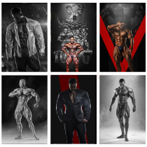 Gym inspirational wall sticker bodybuilding Mr. Lu Chenhui inspirational Olympian oil canvas hanging painting squat bench press poster