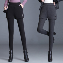 Fake two-piece leggings womens autumn and winter new outfits skirt high waist stretch thin womens pants tight trousers