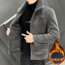 Autumn and winter large size zipper deer fur jacket jacket mens casual lapel short fatten plus fat fur one