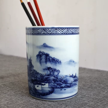 古美術 景德鎮 人民瓷廠 筆筒 青花花纹笔筒 景德镇青花笔筒-景德镇青花