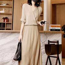Rongmei draped heavy Qiao silk simple light She temperament type color ribbed hem small shirt skirt