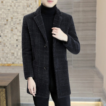 Hairy coat mens long autumn and winter plus cotton thick woolen coat Korean casual handsome windbreaker mens clothing