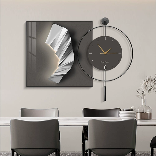 Современный минималистский ресторан, украшение, картина, геометрическая абстрактная столовая, подвесная картина, свет, роскошный стиль, часы, бесшумная комбинация, фреска
