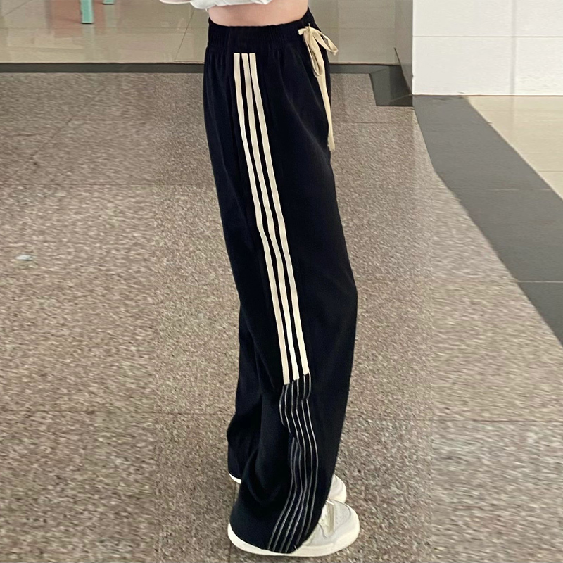 Striped Sports Pants Women's Spring and Autumn 2023 New High Waist Sagging Relaxed Slim Straight Leg Casual Wide Leg American Guard Pants