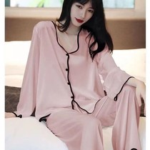 Pajamas womens spring and autumn long-sleeved 2021 autumn and winter new ice silk summer fashion suit can be worn outside student home clothes