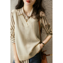 The Smiling Culvert early autumn waistcoat Trendy Chic Early Autumn Blouse V Collar Wool Knit Vest ZY358053AG