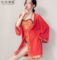 Midnight adult Tang coat with belly pocket Classical beauty red sheer belly pocket Sexy sexy embroidered costume