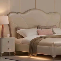American light luxurious princess bed net red solid wood master bedroom wedding bed French style soft bag minimalist with double man bed with the same petal bed