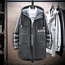 Long trench coat mens autumn and winter 2021 New style hooded coat plus fat plus size loose coat men