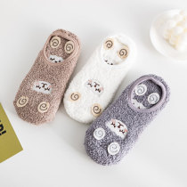() Japanese Cute Shallow Coral Suede Flooring Socks Non-slip Winter Home Warm Socks Sleeping Moon Socks