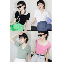 Opening BIELLA Germany TEC machine washable wool 18 needle boat collar V collar slim short sleeve knit undershirt