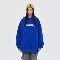 National tide wassup hoodie flagship store couple loose cotton long sleeve shirt men and women Autumn Klein blue