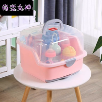 Baby baby bottle storage box with lid dustproof drain rack large portable storage box baby tableware box