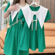 Design sensation Special Fried Street Pro-Ocean Pistachio Retro Summer Tandem Dress Nepotism Dress Child Skirt Mother Woman Dress