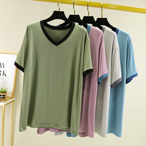 Pajamas mens short-sleeved T-shirt Mordale summer thin V-collar size wide pine summer new one-piece jacket home wear